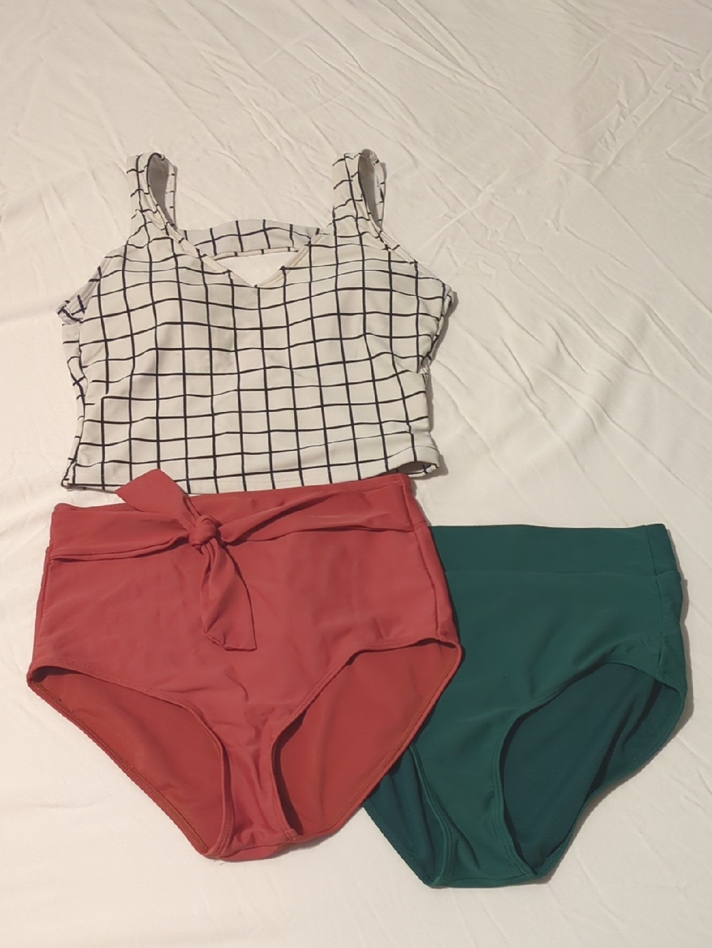 *Reserved* White Swim Crop Top with Two Bottoms